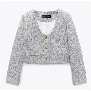 NWT Zara GOLD BUTTON TEXTURED BLAZER Size S